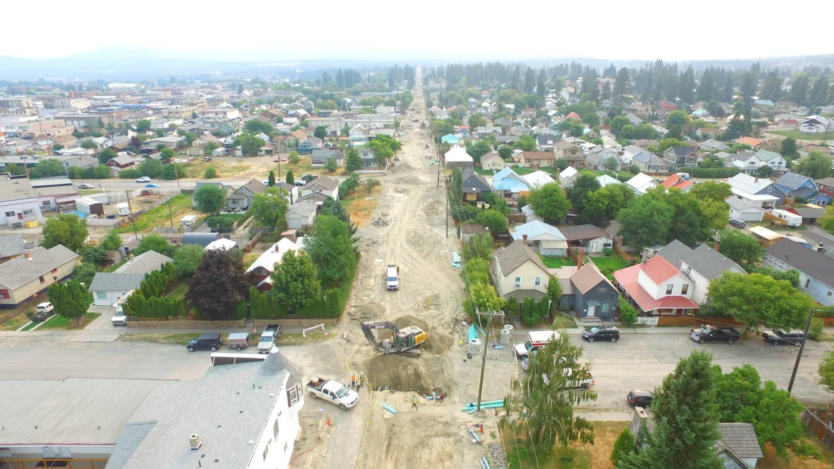 Aerial view of the 2nd Street corridor rebuild through downtown Cranbrook